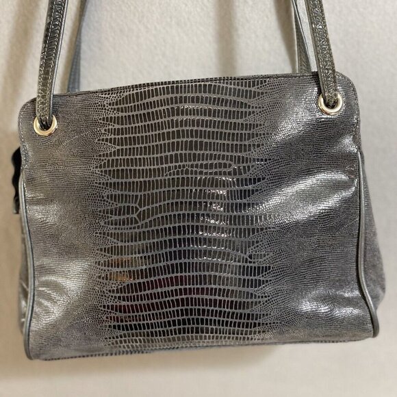 DUE FRATELLI Grey Snake Embossed Leather Women's Shoulder Bag - Picture 2 of 8